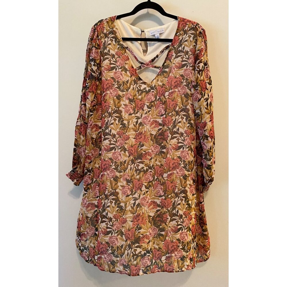 Floral Chiffon Dress or Long Blouse Crisscross Neckline & 3/4 Sleeves Size 0X XL